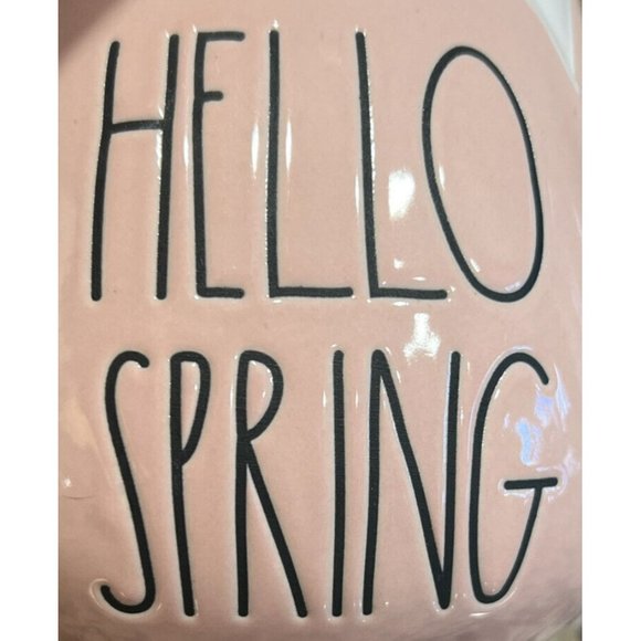 NEW RAE DUNN  Pink/White "HELLO SPRING" Mug Green Handle TULIP FLOWER 2023 - Picture 2 of 5